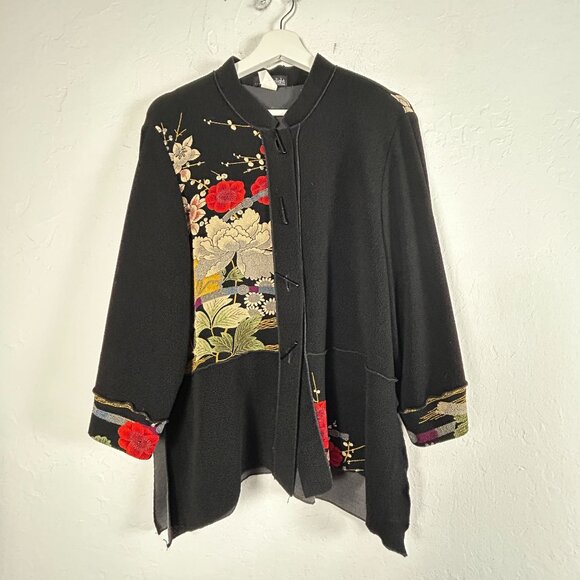 Moonlight Y & S Women’s Mixed Media Floral Patch Jacket Medium Black Artsy Boho - Picture 1 of 6